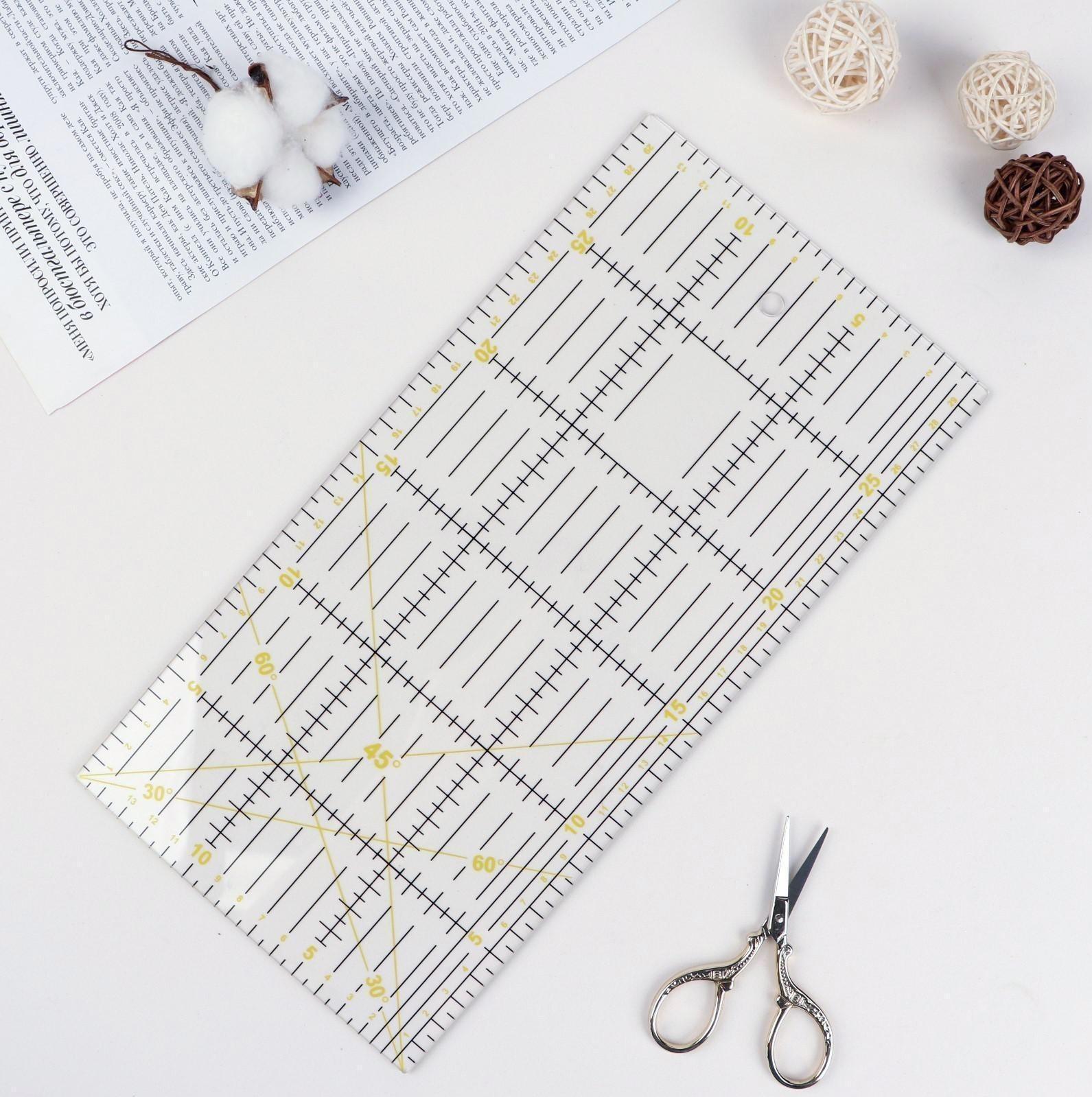 Линейка для квилтинга и пэчворка, 30 × 15 см, толщина 3 мм, цвет белый