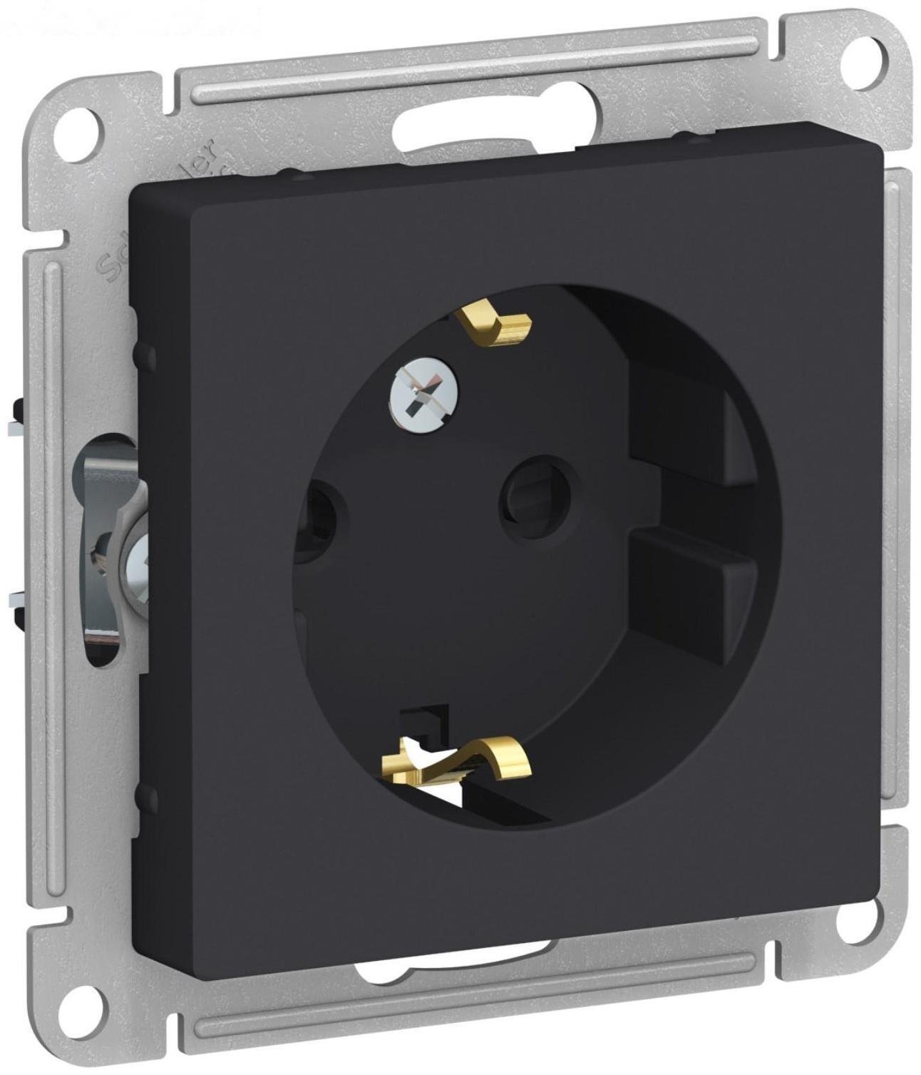 Розетка SE ATLASDESIGN, 16 А, 250 В, встраиваемая, с з/к, шторки, IP20, карбон, ATN001045