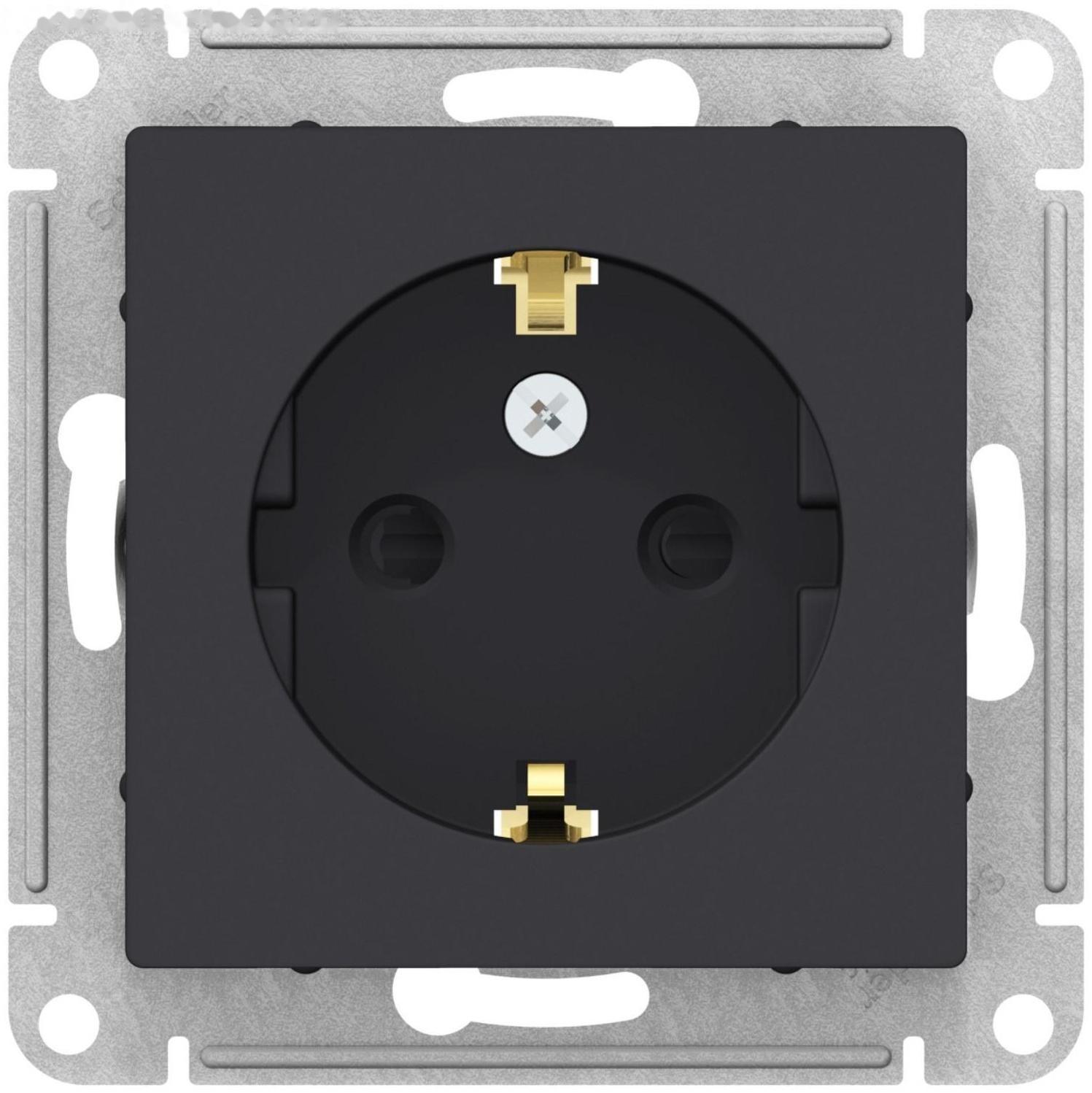 Розетка SE ATLASDESIGN, 16 А, 250 В, встраиваемая, с з/к, шторки, IP20, карбон, ATN001045