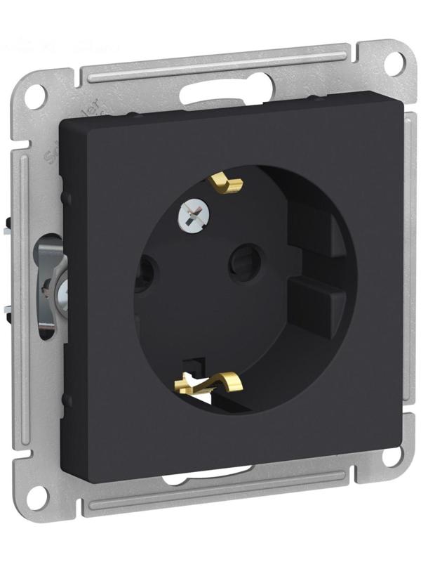 Розетка SE ATLASDESIGN, 16 А, 250 В, встраиваемая, с з/к, шторки, IP20, карбон, ATN001045
