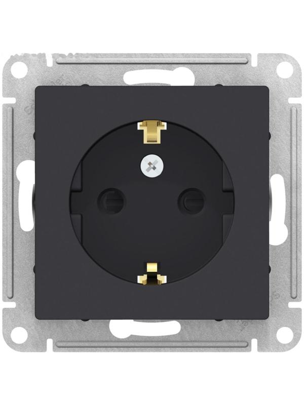 Розетка SE ATLASDESIGN, 16 А, 250 В, встраиваемая, с з/к, шторки, IP20, карбон, ATN001045