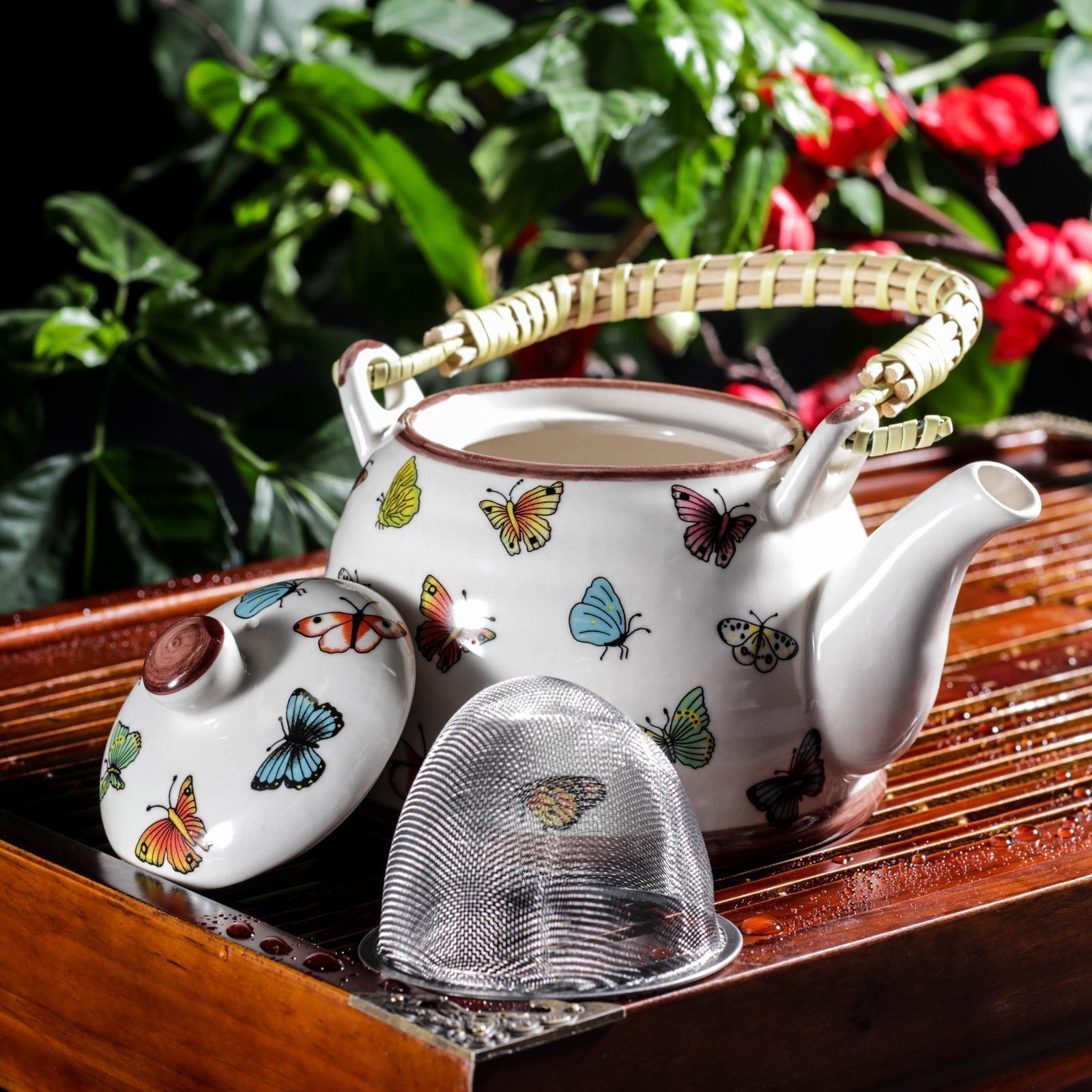 Чайник керамический заварочный «Бабочки», 600 мл, металлическое сито