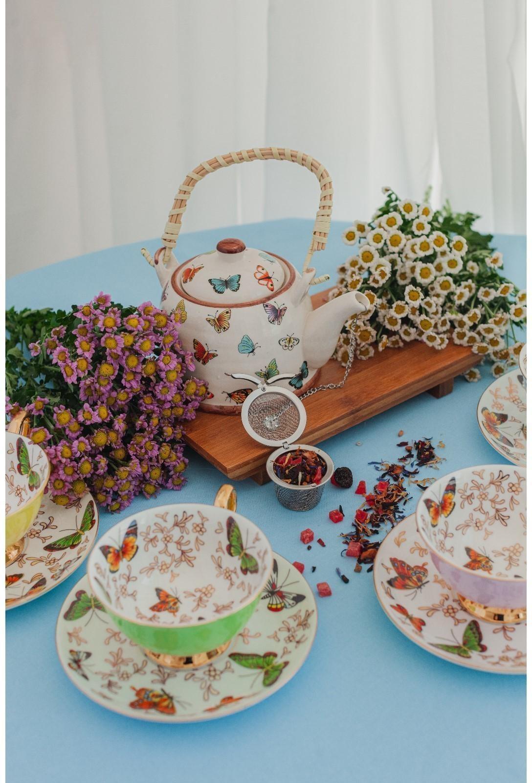 Чайник керамический заварочный «Бабочки», 600 мл, металлическое сито