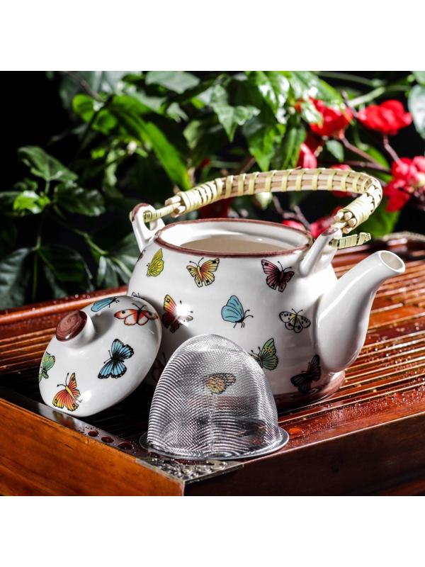 Чайник керамический заварочный «Бабочки», 600 мл, металлическое сито