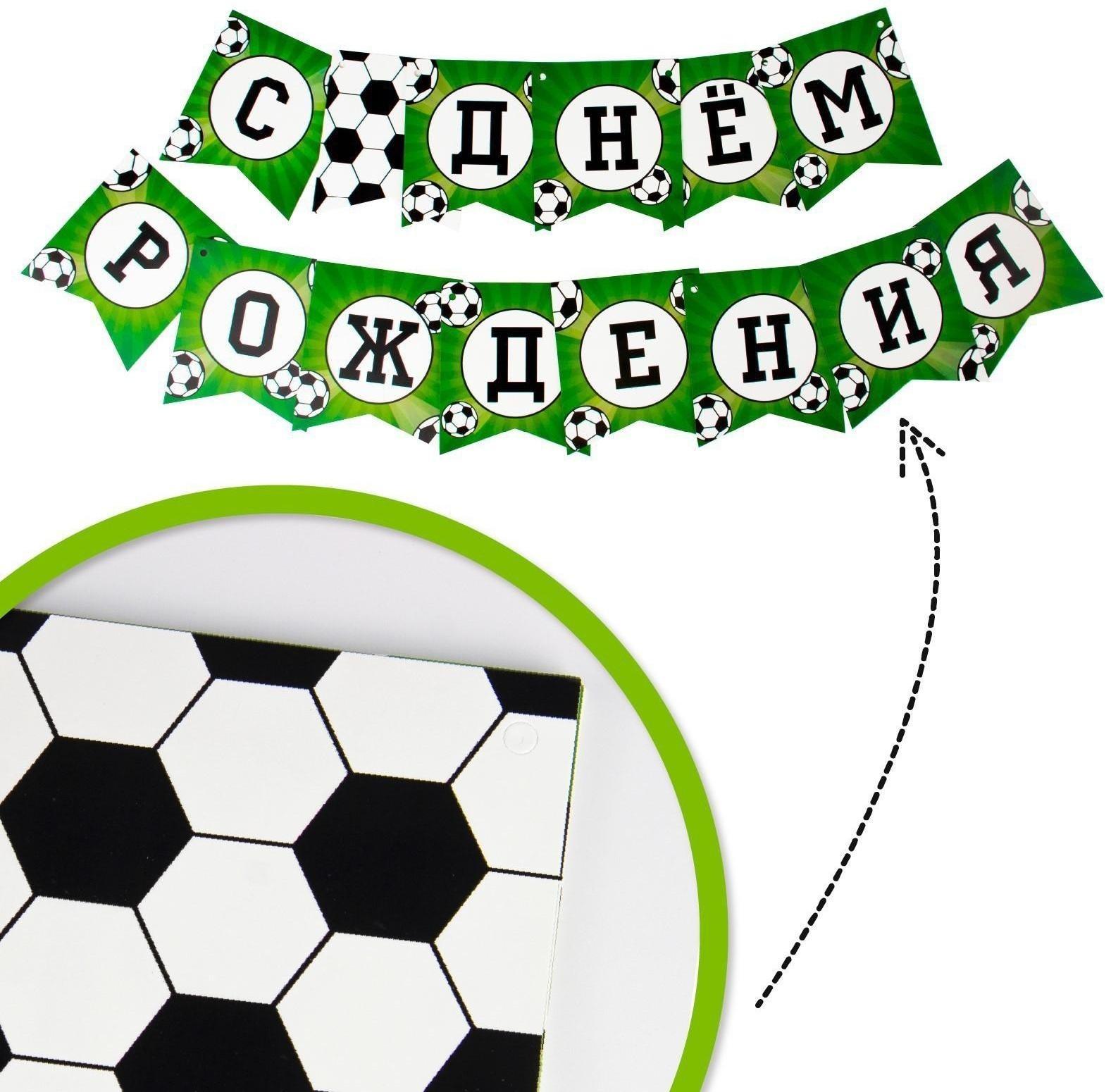 Набор бумажной посуды «С днём рождения. Футбол», 6 тарелок, 6 стаканов, 6 колпаков, 1 гирлянда