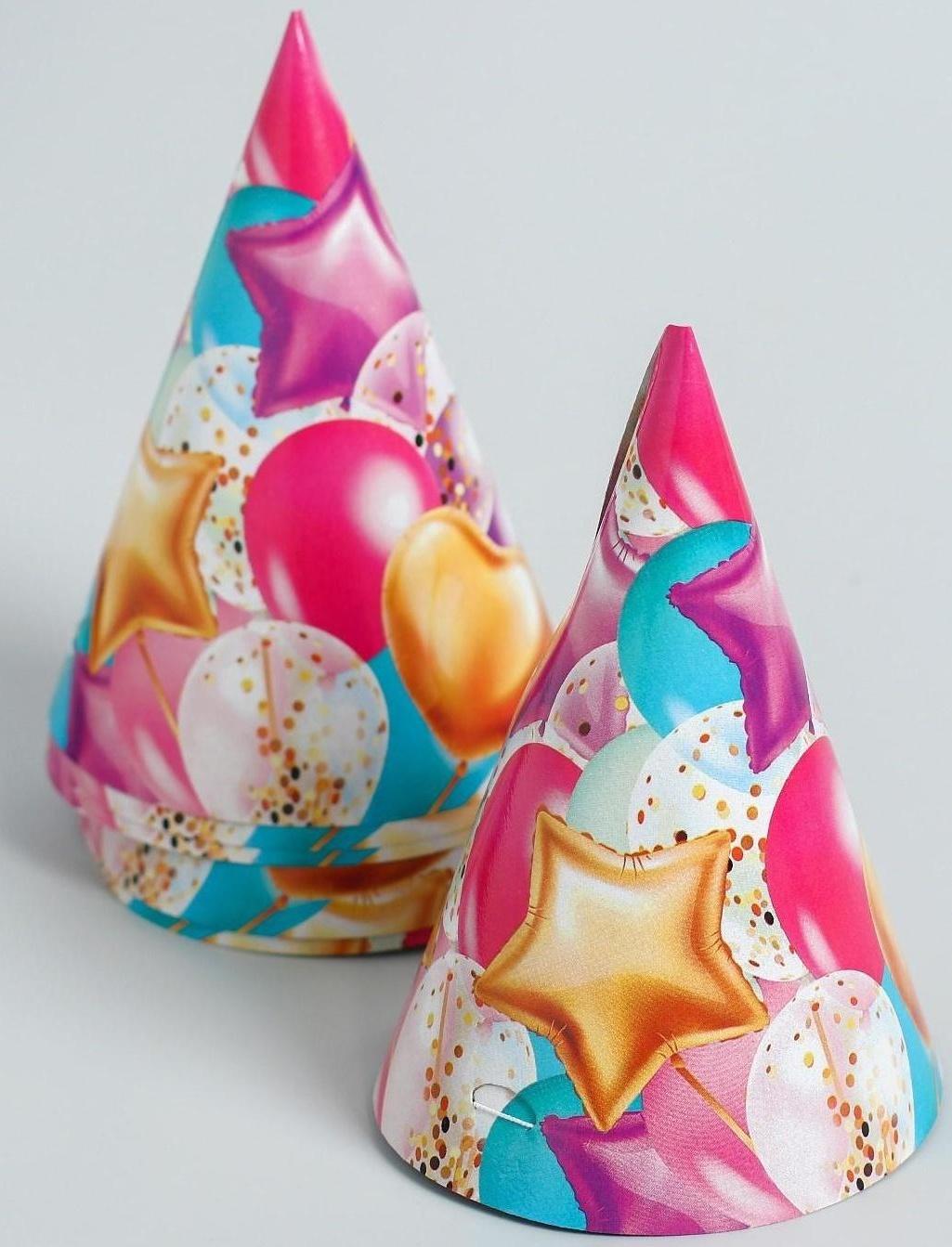 Набор бумажной посуды «С днём рождения. Шары», 6 тарелок, 6 стаканов, 6 колпаков, 1 гирлянда