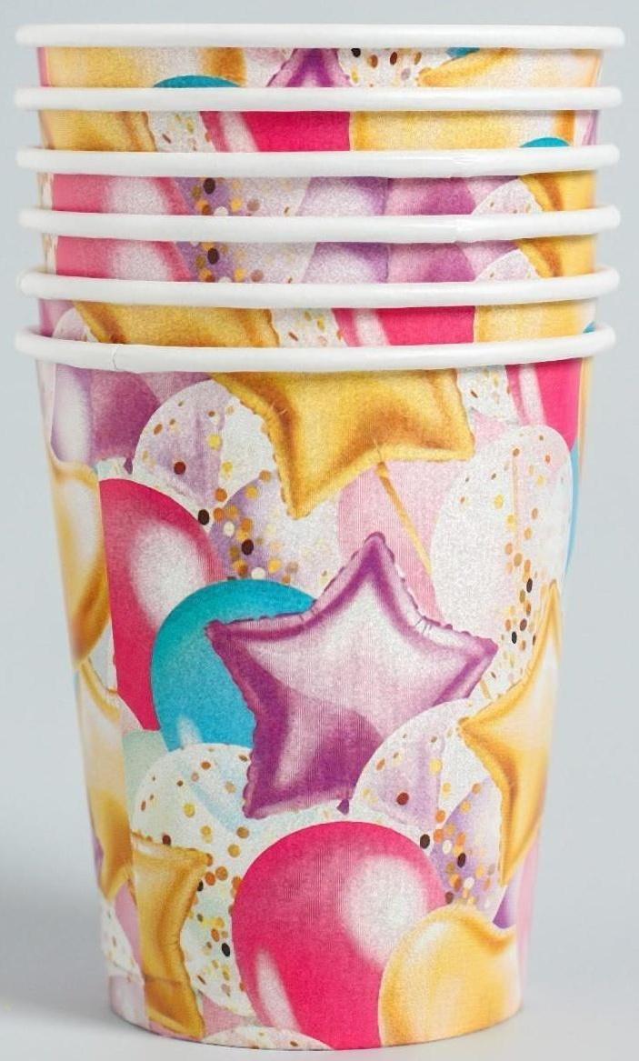 Набор бумажной посуды «С днём рождения. Шары», 6 тарелок, 6 стаканов, 6 колпаков, 1 гирлянда