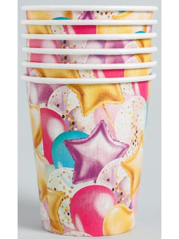 Набор бумажной посуды «С днём рождения. Шары», 6 тарелок, 6 стаканов, 6 колпаков, 1 гирлянда