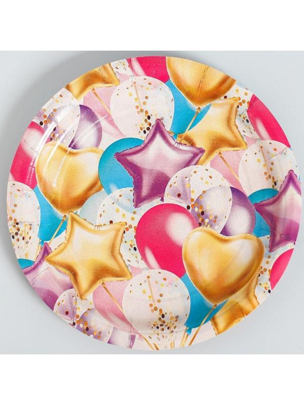 Набор бумажной посуды «С днём рождения. Шары», 6 тарелок, 6 стаканов, 6 колпаков, 1 гирлянда