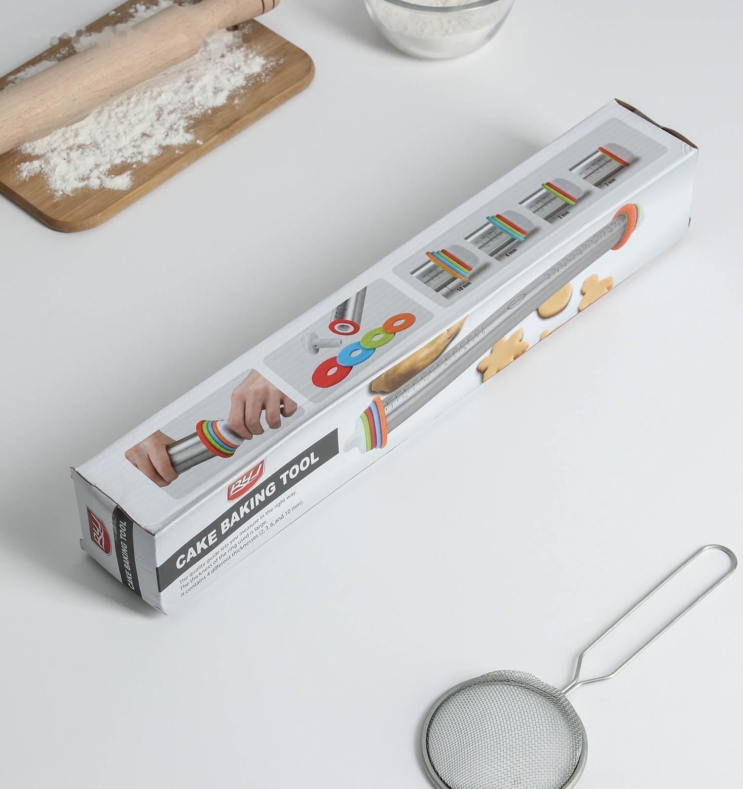 Скалка с ограничителями кондитерская, 43×5,5 см, рабочая часть 35 см