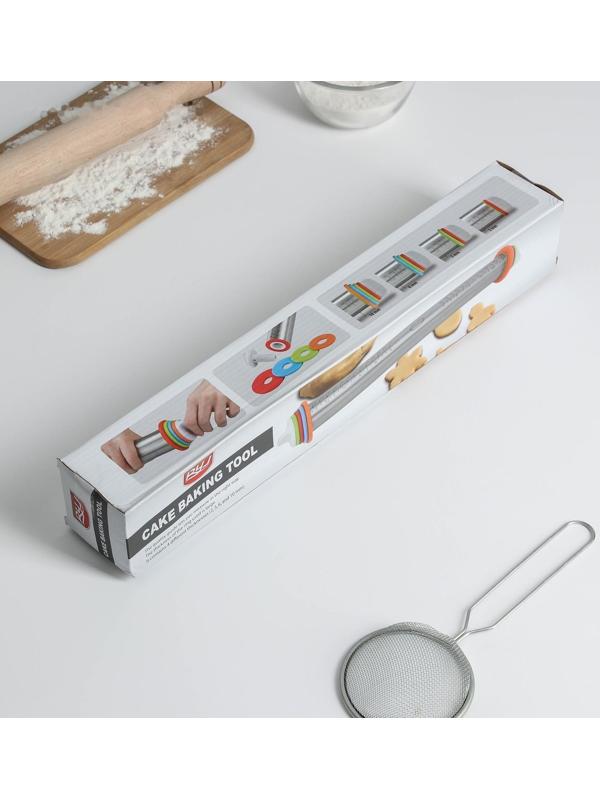 Скалка с ограничителями кондитерская, 43×5,5 см, рабочая часть 35 см