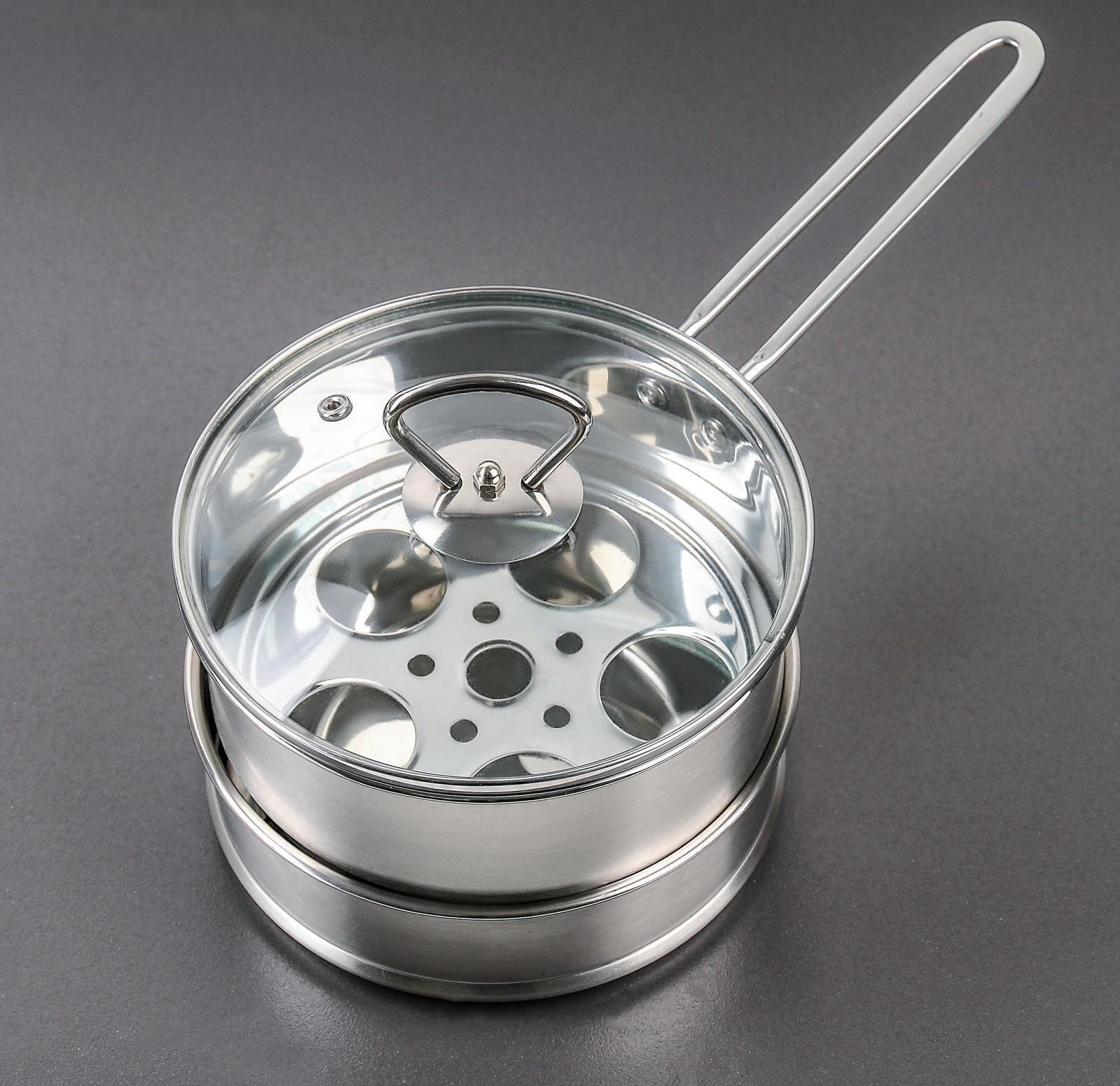 Пароварка-яйцеварка из нержавеющей стали «Вейлер», 18×22 см, стеклянная крышка, цвет хромированный