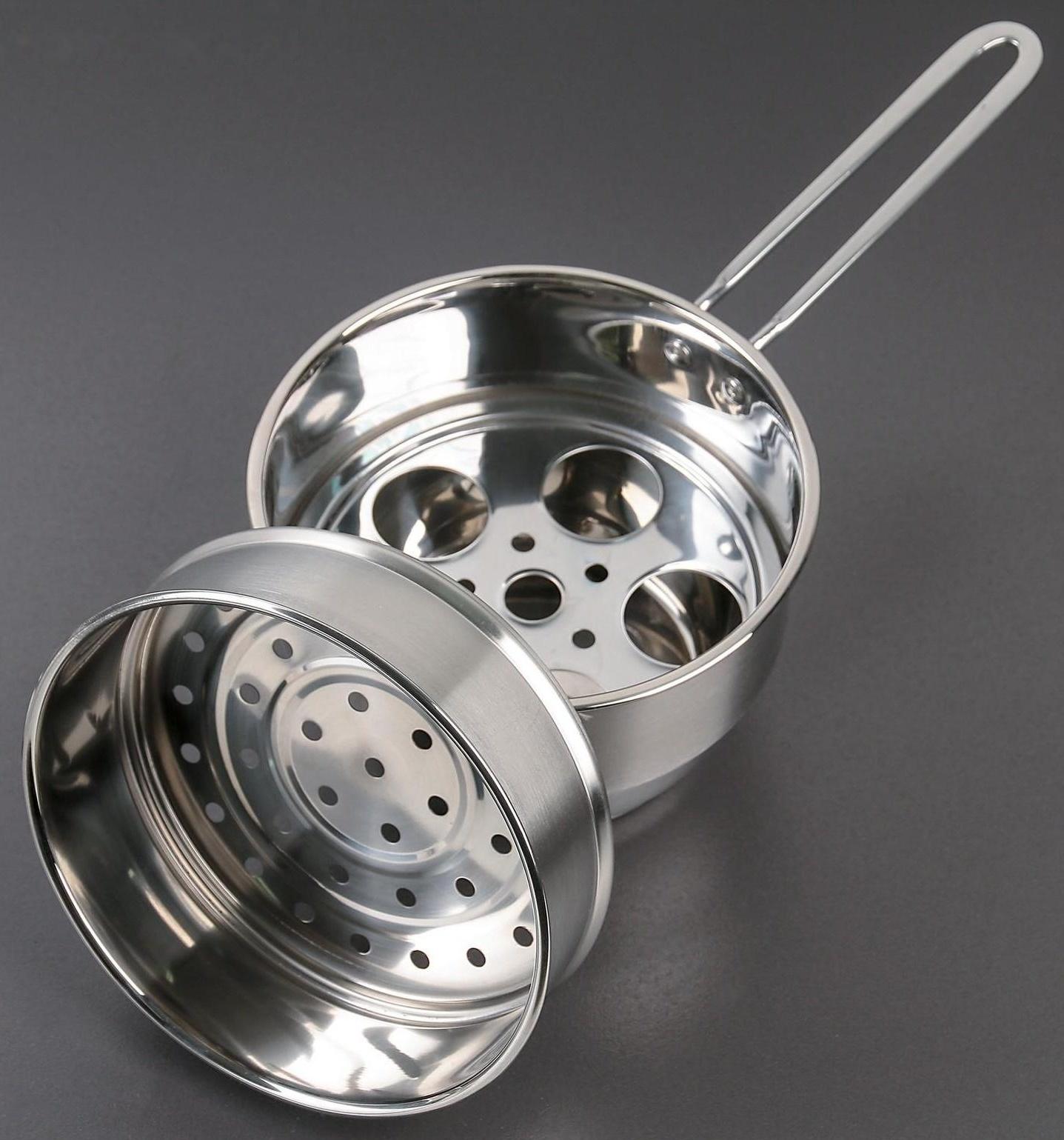 Пароварка-яйцеварка из нержавеющей стали «Вейлер», 18×22 см, стеклянная крышка, цвет хромированный