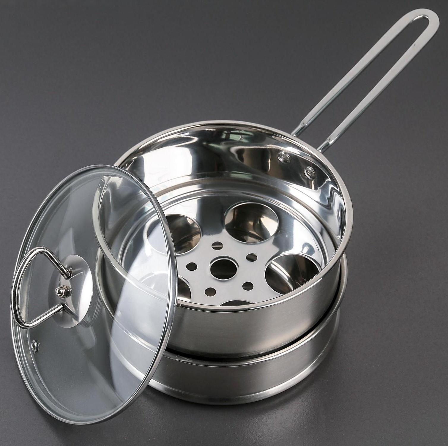 Пароварка-яйцеварка из нержавеющей стали «Вейлер», 18×22 см, стеклянная крышка, цвет хромированный