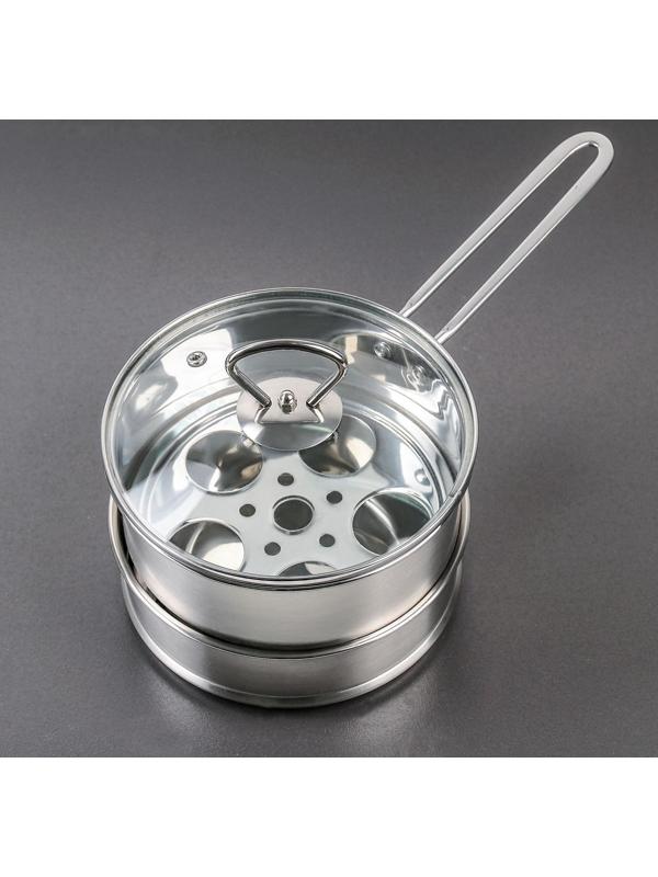 Пароварка-яйцеварка из нержавеющей стали «Вейлер», 18×22 см, стеклянная крышка, цвет хромированный