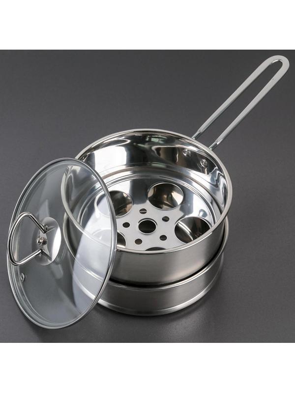 Пароварка-яйцеварка из нержавеющей стали «Вейлер», 18×22 см, стеклянная крышка, цвет хромированный