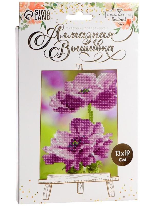 Алмазная мозаика стразами с частичным заполнением на подставке «Цветы» + холст 13 х 19 см. Набор для творчества
