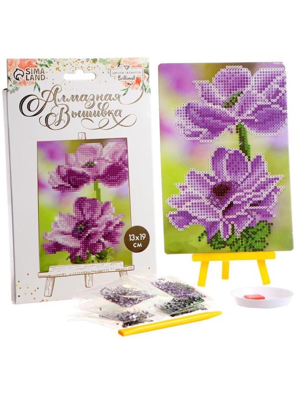Алмазная мозаика стразами с частичным заполнением на подставке «Цветы» + холст 13 х 19 см. Набор для творчества