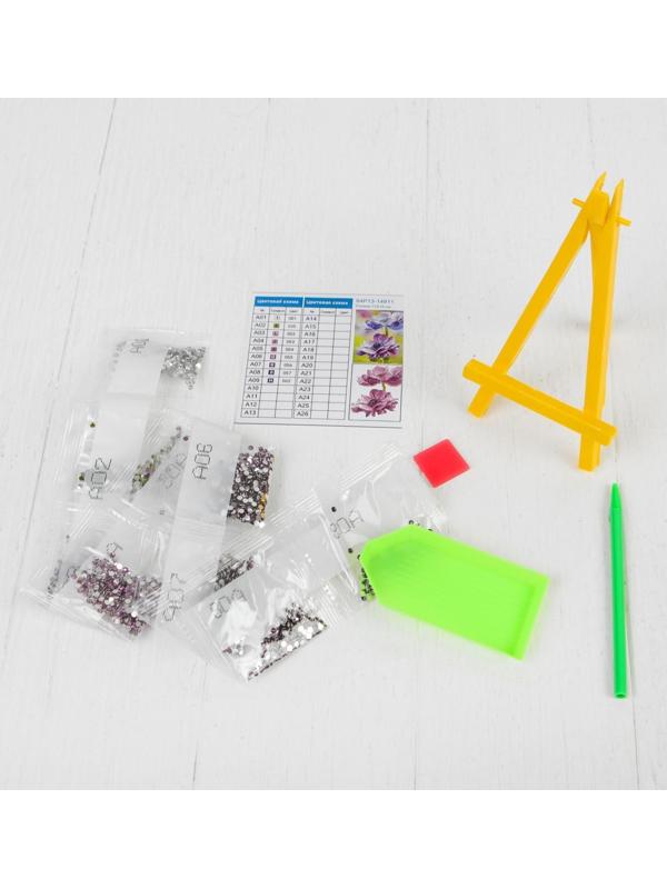 Алмазная мозаика стразами с частичным заполнением на подставке «Цветы» + холст 13 х 19 см. Набор для творчества