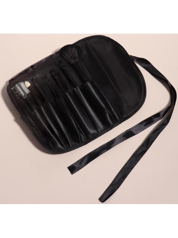 Набор кистей для макияжа, 7 предметов, чехол на завязках, цвет чёрный