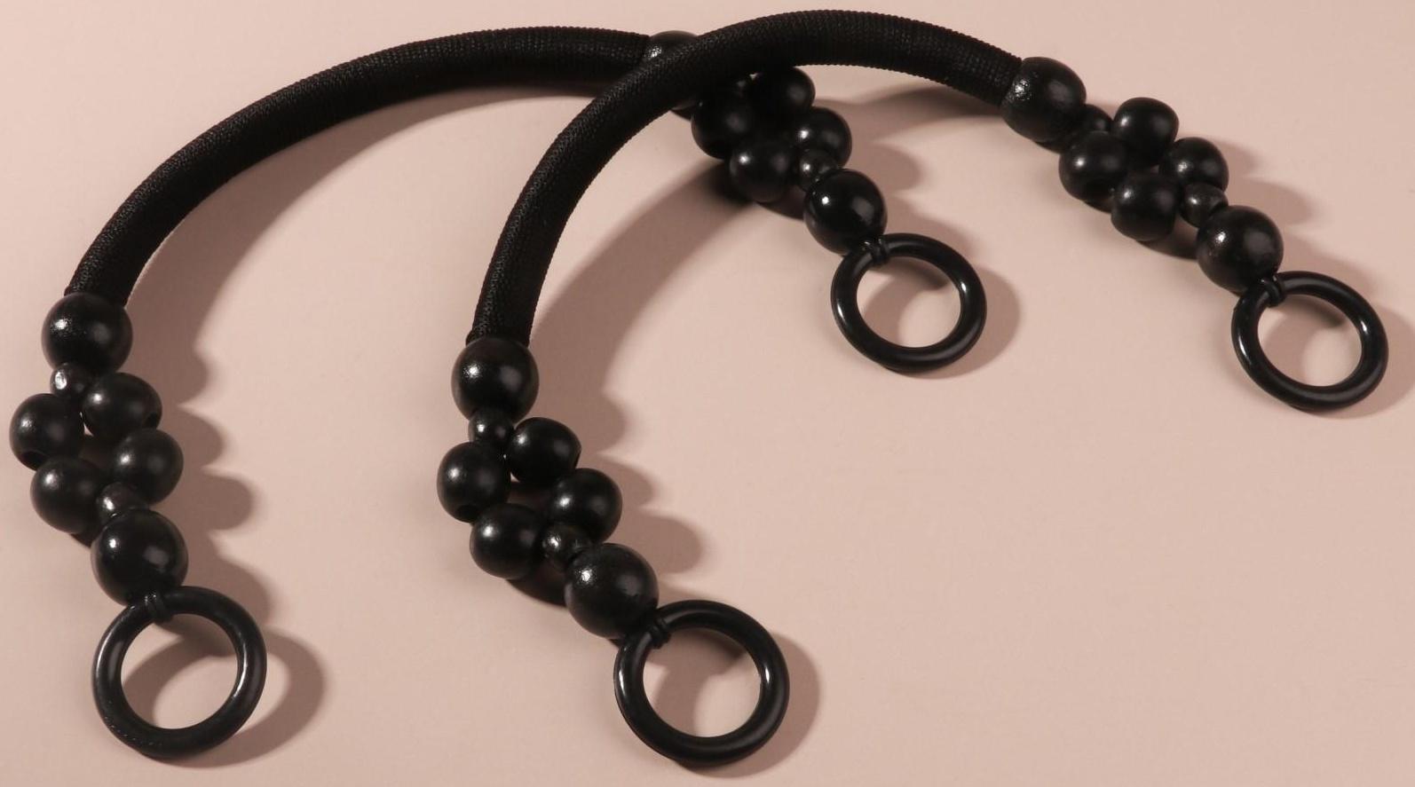 Ручки для сумки, 2 шт, вощёный шнур/дерево, 44 × 4 см, цвет чёрный