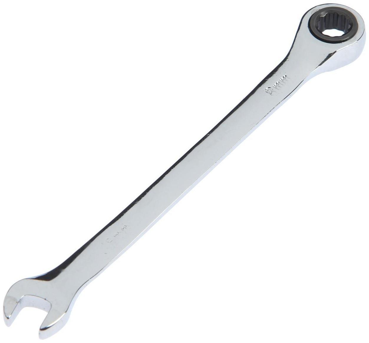 Ключ комбинированный трещоточный ТУНДРА, CrV, полированный, 72 зуба, 8 мм