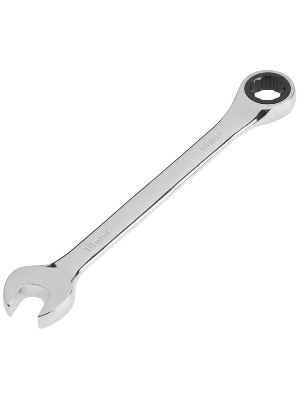 Ключ комбинированный трещоточный ТУНДРА, CrV, полированный, 72 зуба, 14 мм