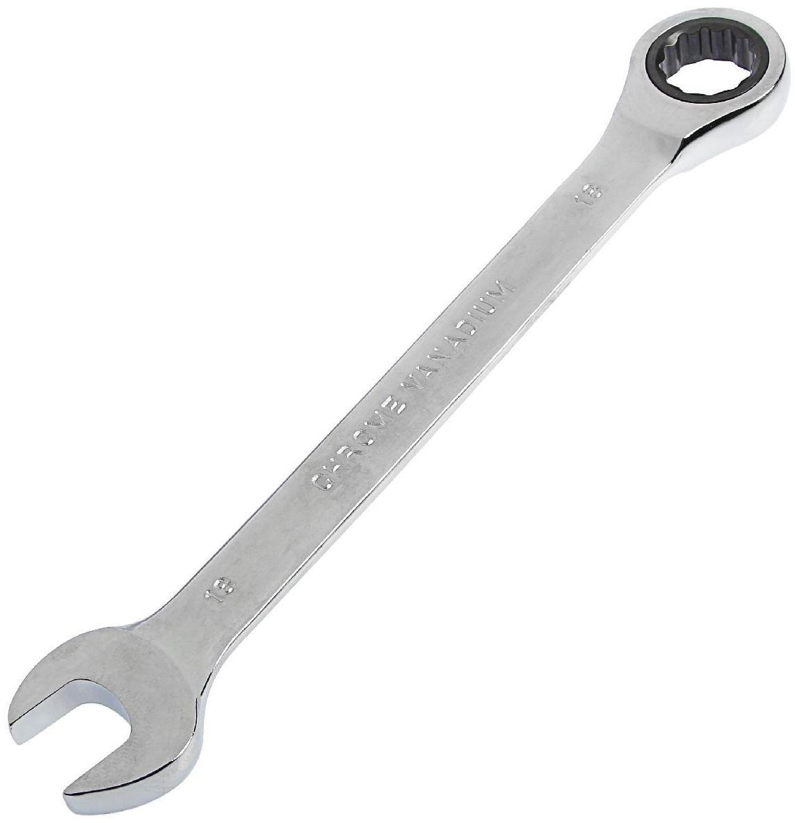 Ключ комбинированный трещоточный ТУНДРА, CrV, полированный, 72 зуба, 18 мм