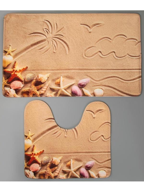 Набор ковриков для ванной и туалета Доляна «Пляж», 2 шт: 40×45, 45×75 см