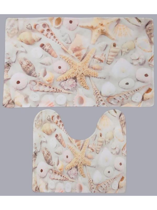 Набор ковриков для ванной и туалета Доляна «Ракушки», 2 шт: 40×45, 45×75 см