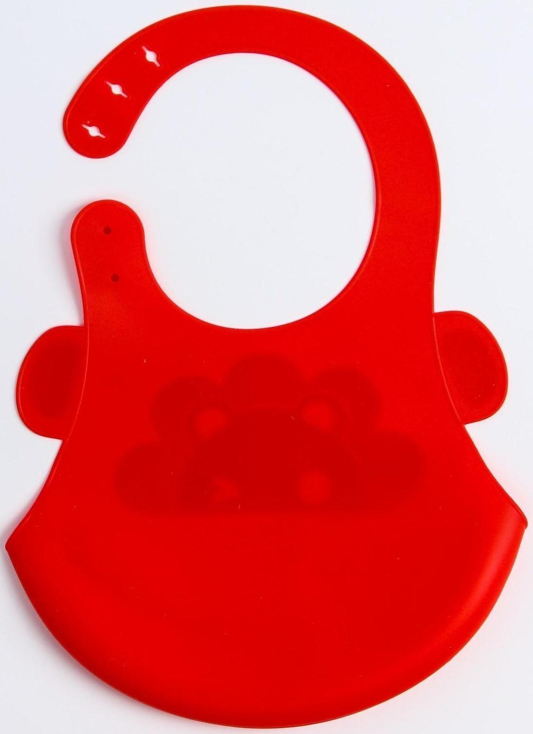 Нагрудник для кормления «Лёвушка» силиконовый с карманом, цвет красный