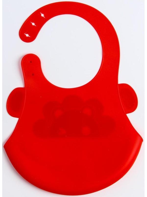 Нагрудник для кормления «Лёвушка» силиконовый с карманом, цвет красный
