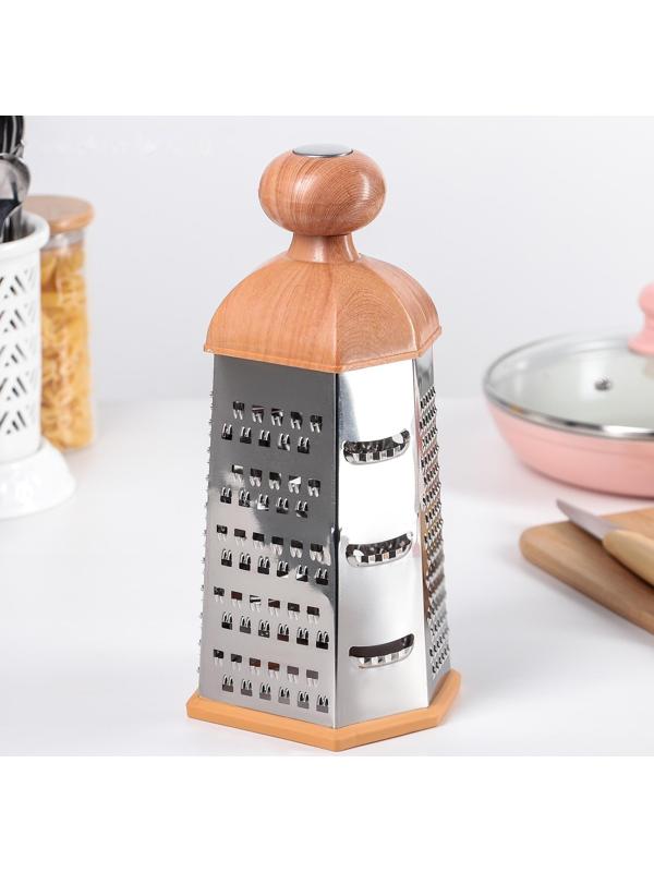 Тёрка шестигранная Доляна «Деревенька», 12×10×23 см, цвет коричневый