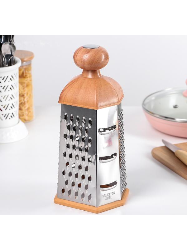 Тёрка шестигранная Доляна «Деревенька», 12×10×23 см, цвет коричневый