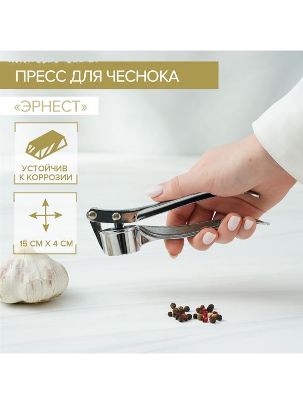 Пресс для чеснока Доляна «Эрнест», 15 см, цвет хромированный