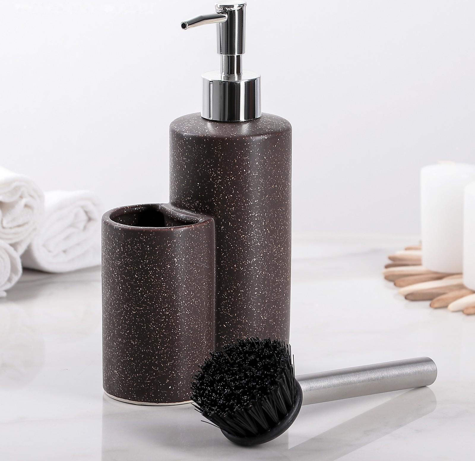 Дозатор для моющего средства с щёткой «Минимал», 400 мл, цвет коричневый