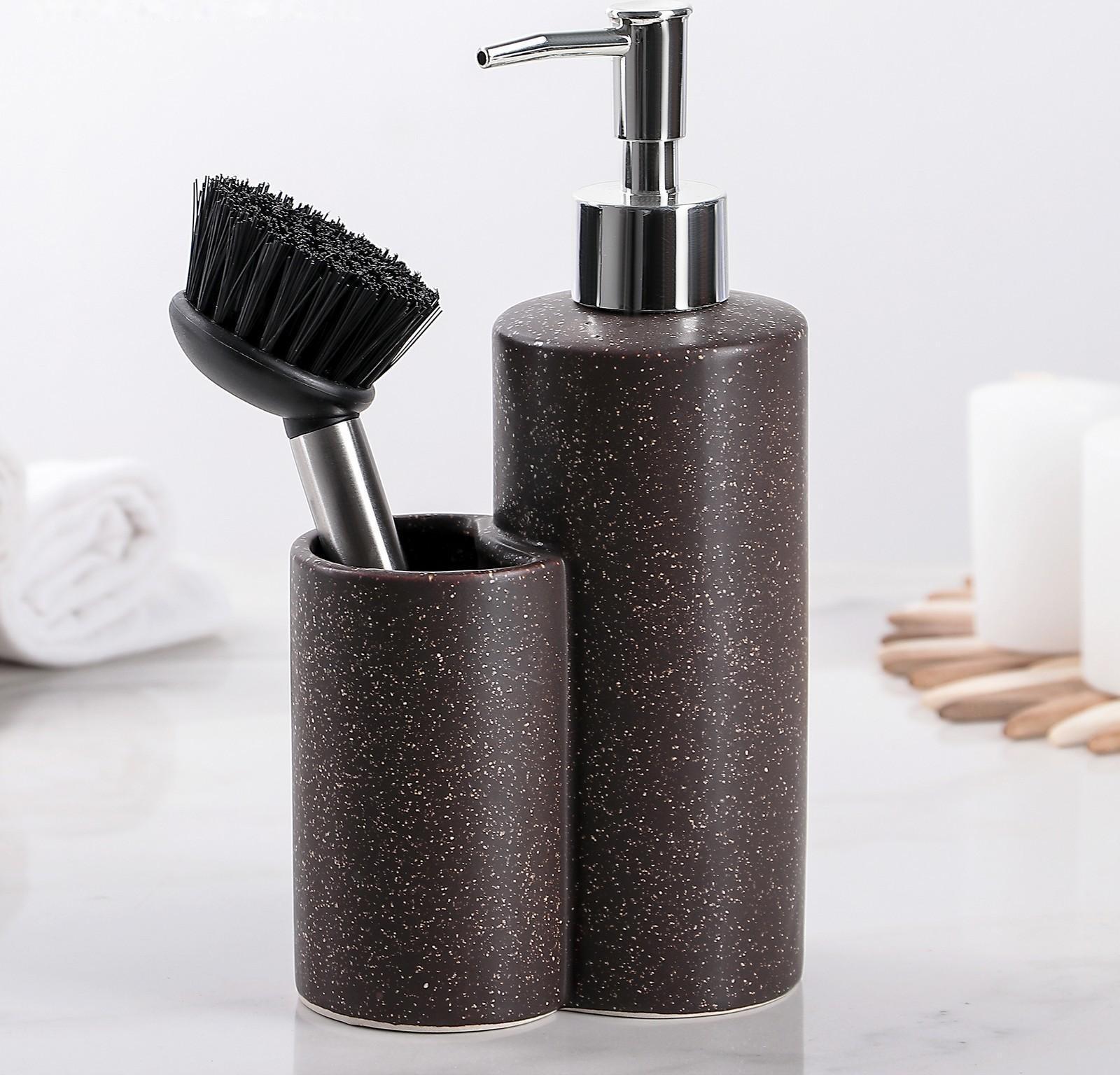 Дозатор для моющего средства с щёткой «Минимал», 400 мл, цвет коричневый