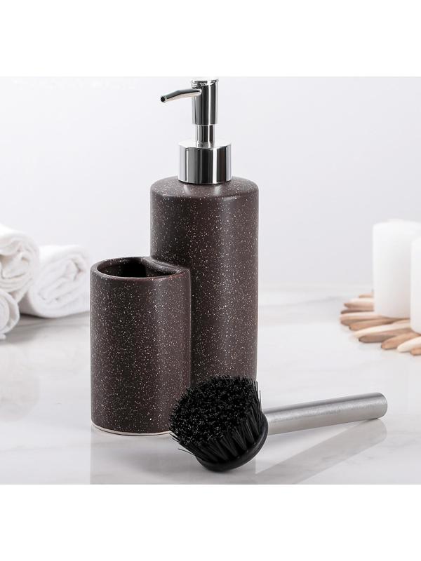 Дозатор для моющего средства с щёткой «Минимал», 400 мл, цвет коричневый