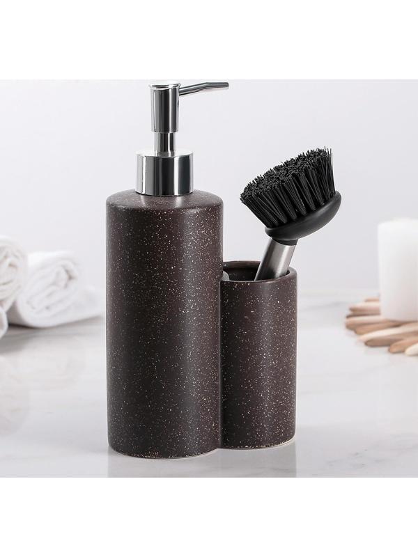 Дозатор для моющего средства с щёткой «Минимал», 400 мл, цвет коричневый