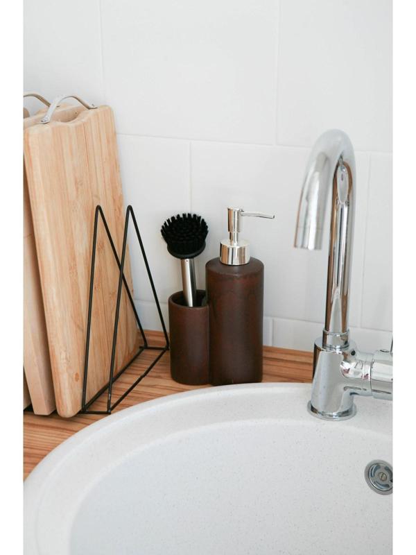 Дозатор для моющего средства с щёткой «Минимал», 400 мл, цвет коричневый