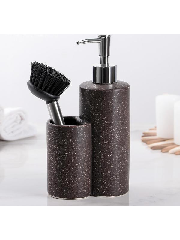 Дозатор для моющего средства с щёткой «Минимал», 400 мл, цвет коричневый