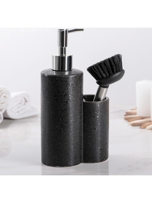 Дозатор для моющего средства с щёткой «Минимал», цвет чёрный