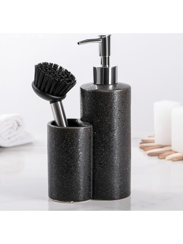 Дозатор для моющего средства с щёткой «Минимал», цвет чёрный