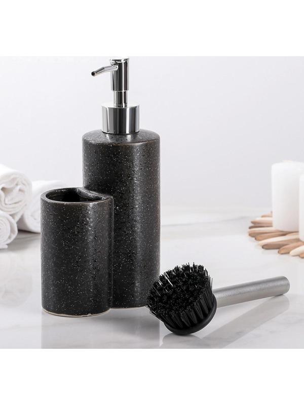Дозатор для моющего средства с щёткой «Минимал», цвет чёрный