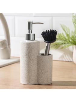 Дозатор для моющего средства с щёткой «Минимал», 400 мл, цвет белый