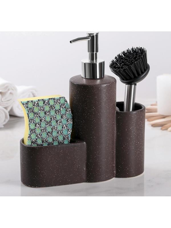 Дозатор для моющего средства с подставкой для губки и щётки «Минимал», 350 мл, цвет светло-коричневый