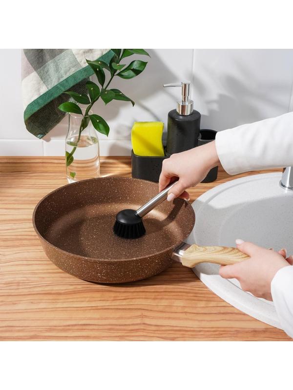 Дозатор для моющего средства с подставкой для губки и щётки «Минимал», 350 мл, цвет тёмно-коричневый