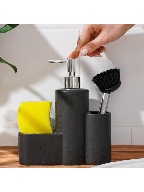 Дозатор для моющего средства с подставкой для губки и щётки «Минимал», 350 мл, цвет тёмно-коричневый