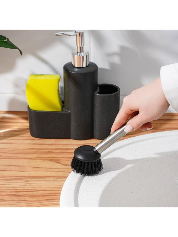 Дозатор для моющего средства с подставкой для губки и щётки «Минимал», 350 мл, цвет тёмно-коричневый