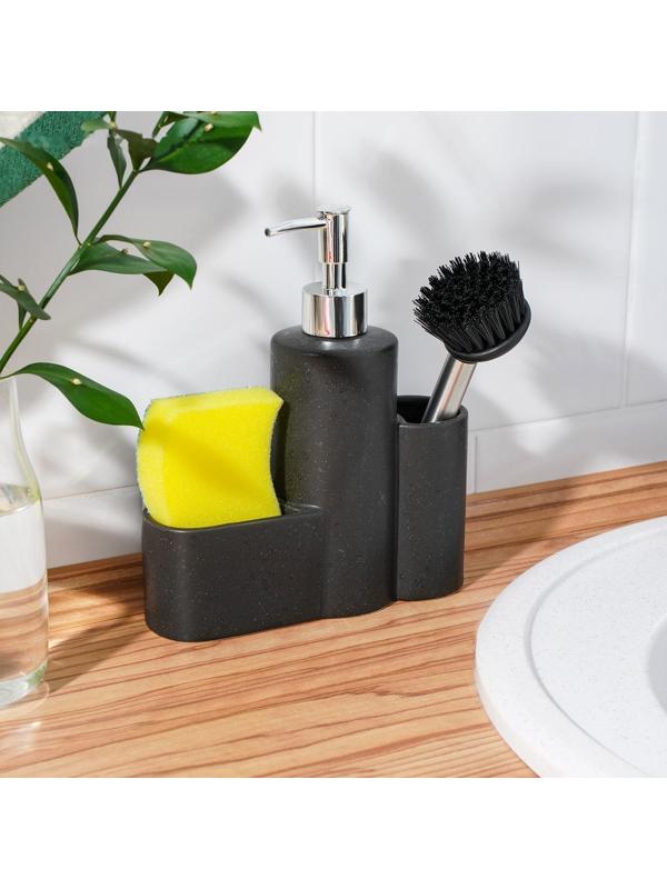 Дозатор для моющего средства с подставкой для губки и щётки «Минимал», 350 мл, цвет тёмно-коричневый